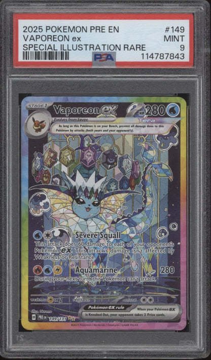Vaporeon ex Pokemon Prismatic Evolutions Special Illustration Rare #149 PSA 9