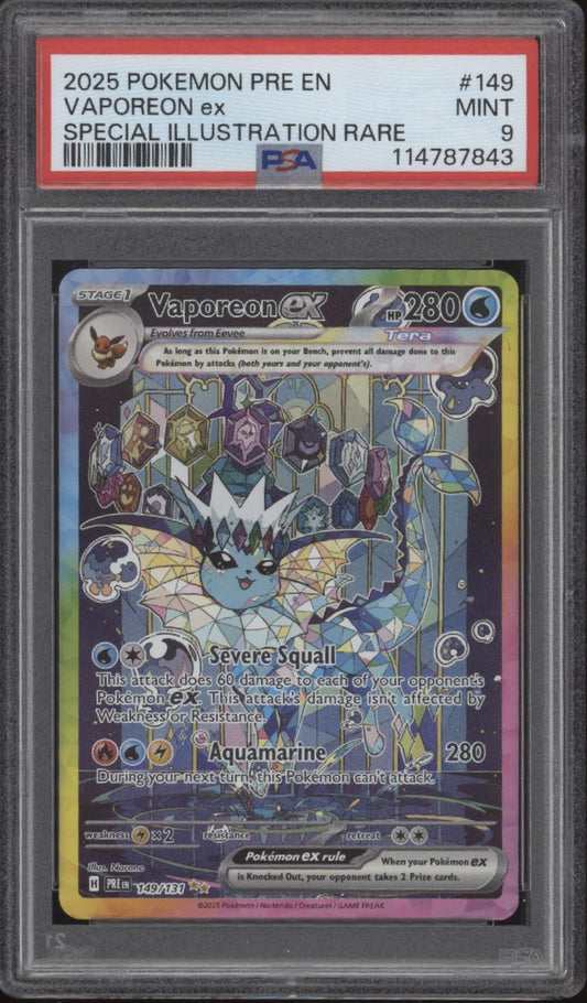 Vaporeon ex Pokemon Prismatic Evolutions Special Illustration Rare #149 PSA 9