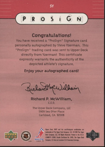 Steve Yzerman 1999 Upper Deck MVP Pro Sign Auto #SY