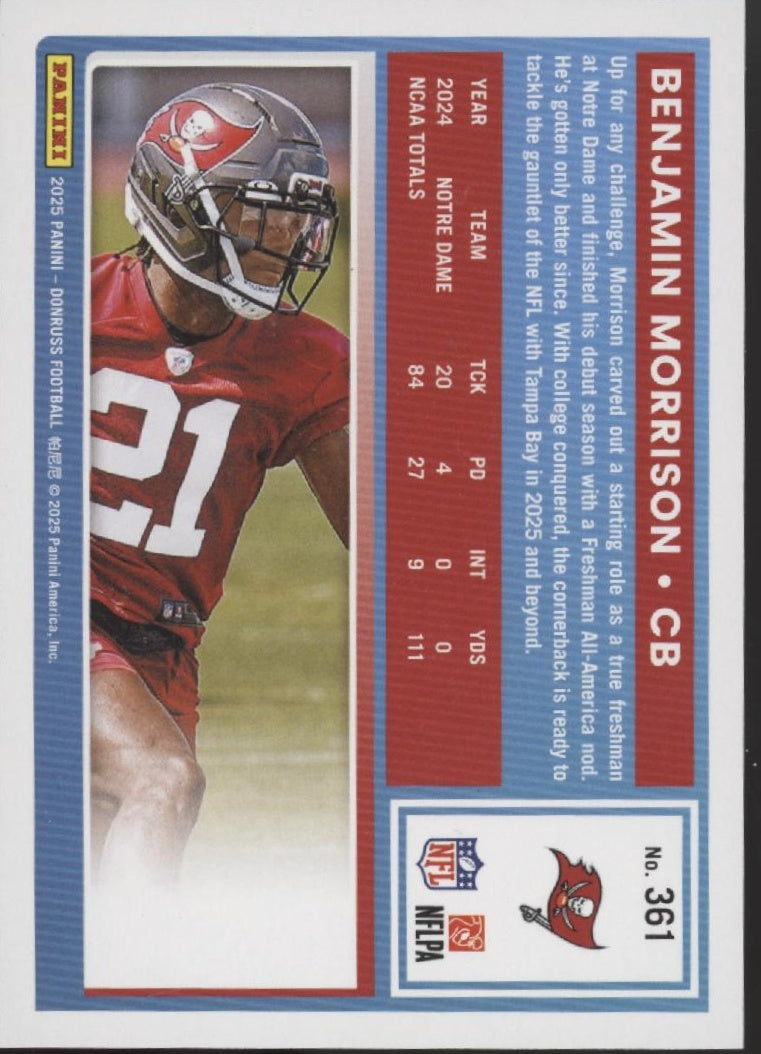 Benjamin Morrison 2025 Panini Donruss Rated Rookie Press Proof Black RC 02/10