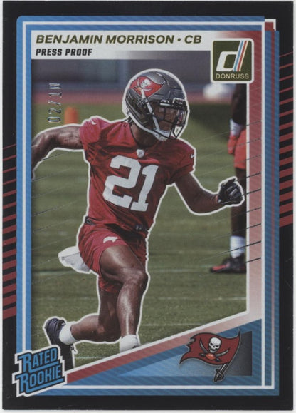 Benjamin Morrison 2025 Panini Donruss Rated Rookie Press Proof Black RC 02/10