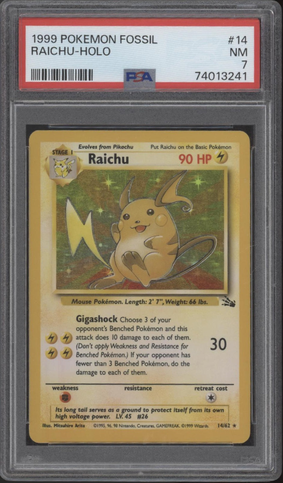 Raichu Pokemon Fossil Holo #14 PSA 7