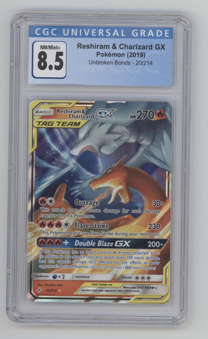 Reshiram & Charizard GX Pokemon Unbroken Bonds #20 CGC 8.5
