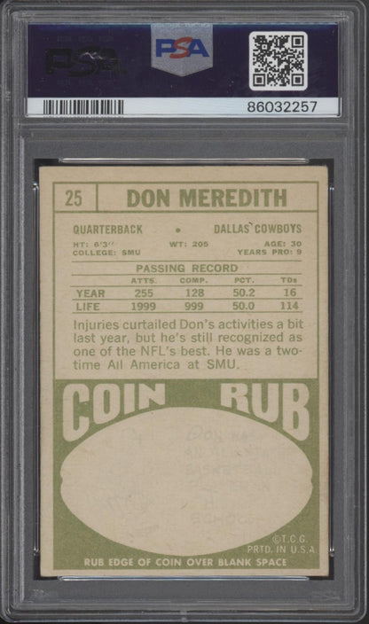 Don Meredith 1968 Topps #25 PSA 3