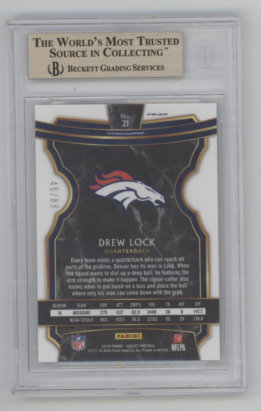 Drew Lock 2019 Panini Select Dragon Scale Prizm RC 45/88 #21 Beckett 9.5