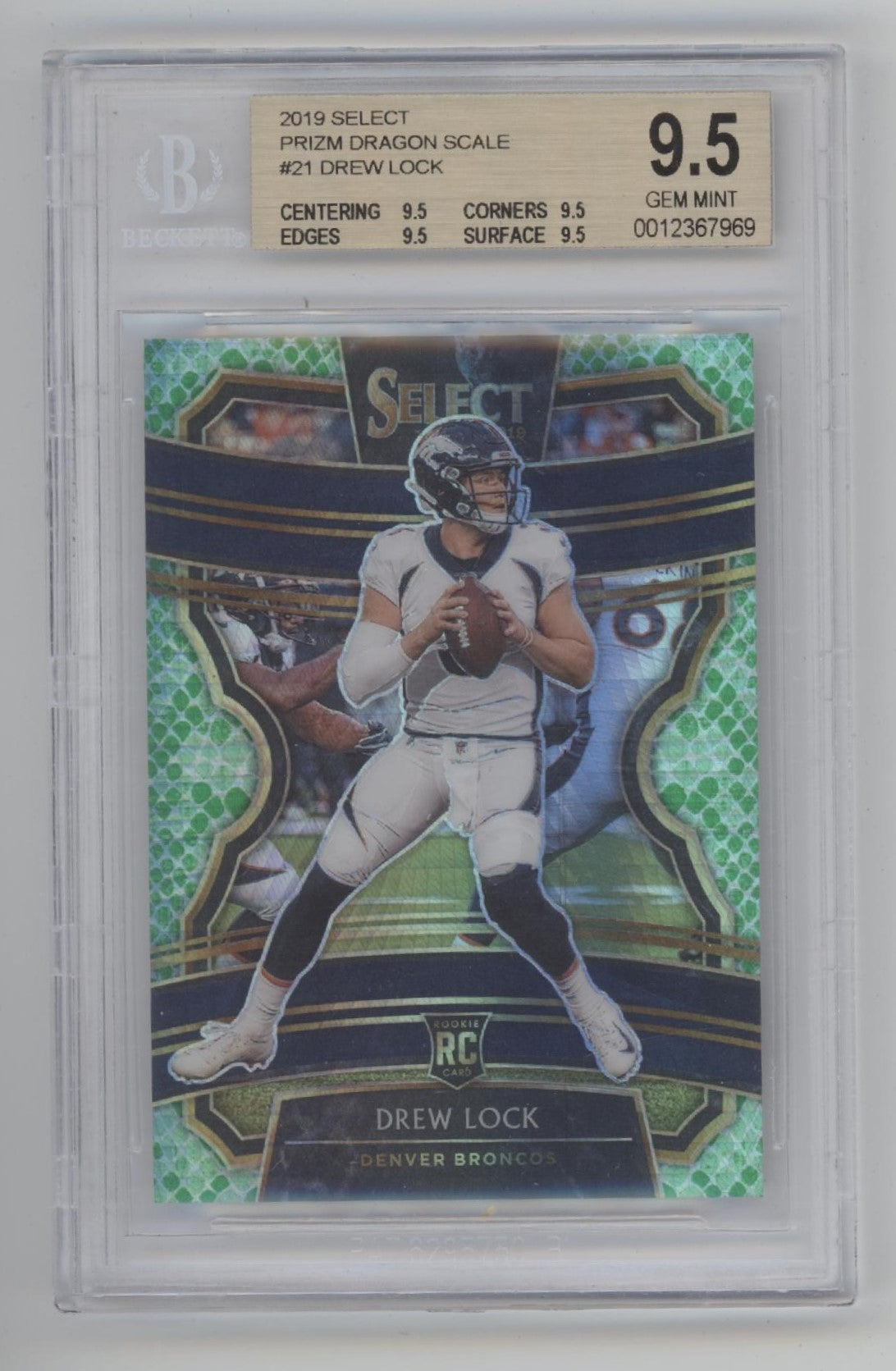 Drew Lock 2019 Panini Select Dragon Scale Prizm RC 45/88 #21 Beckett 9.5
