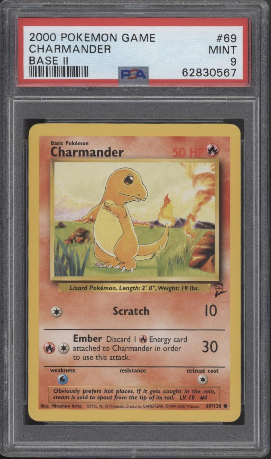 Charmander Pokemon Base Set 2 #69 PSA 9