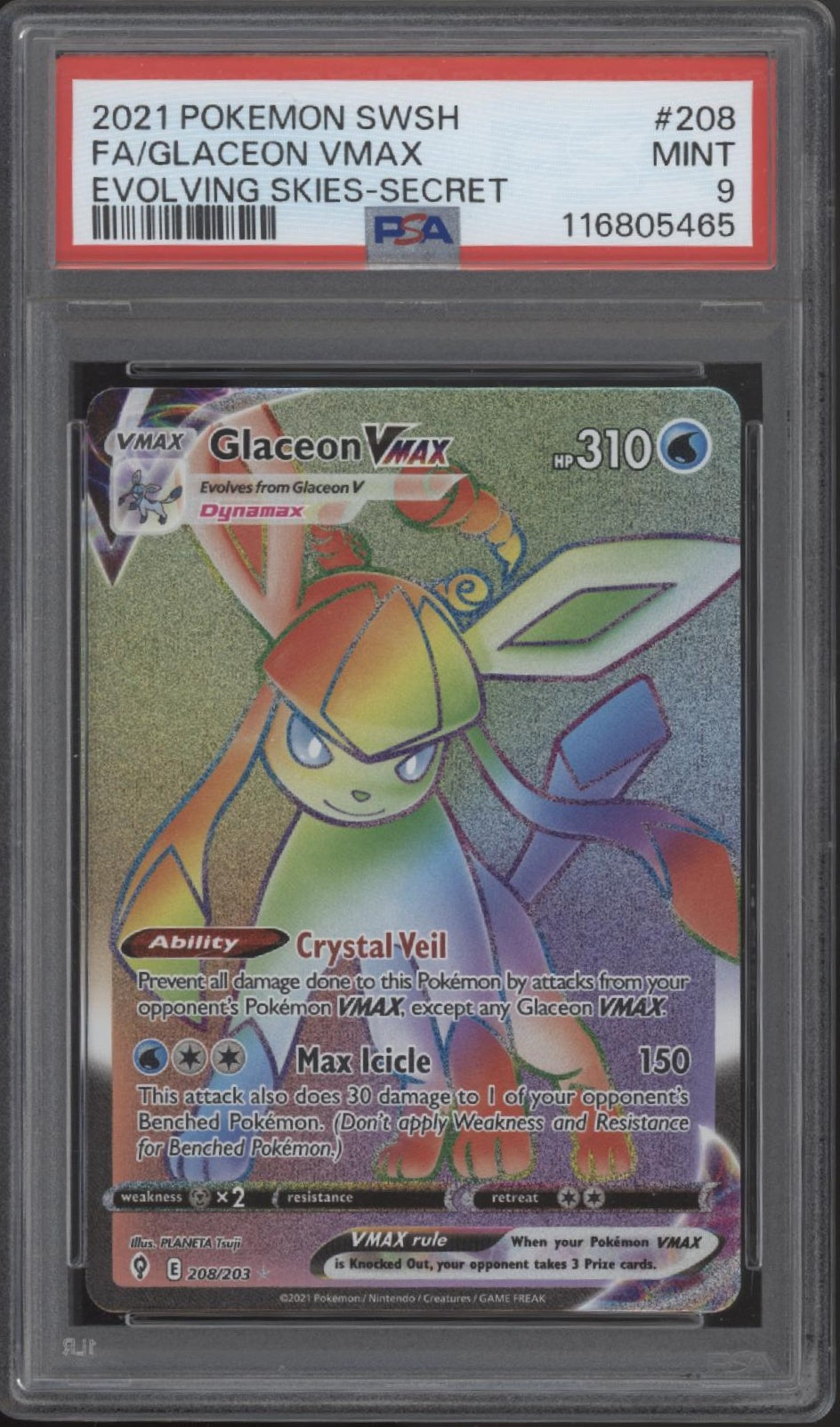 Glaceon VMAX Pokemon Evolving Skies Secret Full Art #208 PSA 9