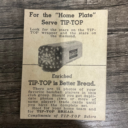 Bernard Creger 1947 Tip-Top Bread Baseball St. Louis Cardinals