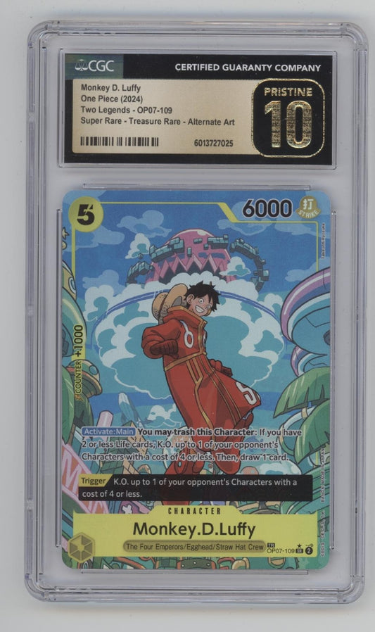 Monkey D Luffy One Piece OP07 Super Treasure Rare Alt Art CGC 10 Pristine