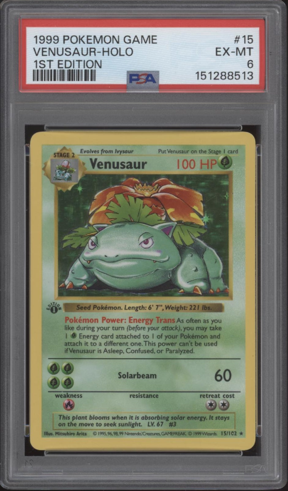 Venusaur Pokemon Base Set Holo 1st Edition #15 PSA 6