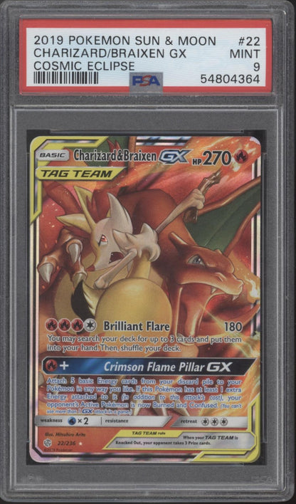 Charizard & Braixen GX Pokemon Cosmic Eclipse #22 PSA 9