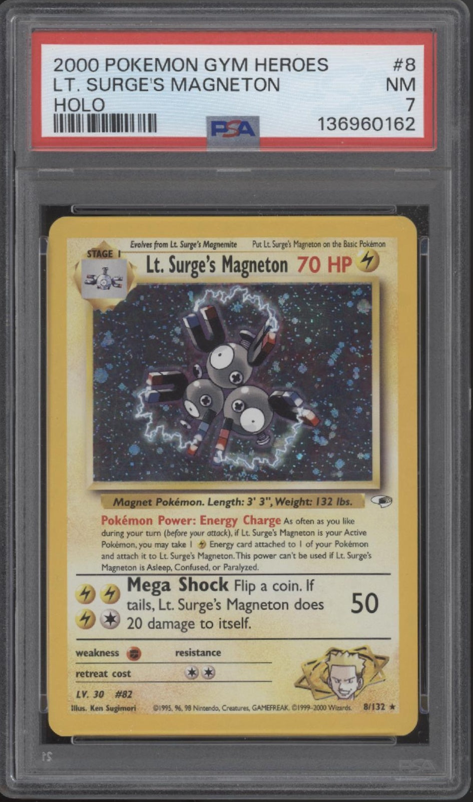 Lt Surge's Magneton Pokemon Gym Heroes Holo #8 PSA 7 #2