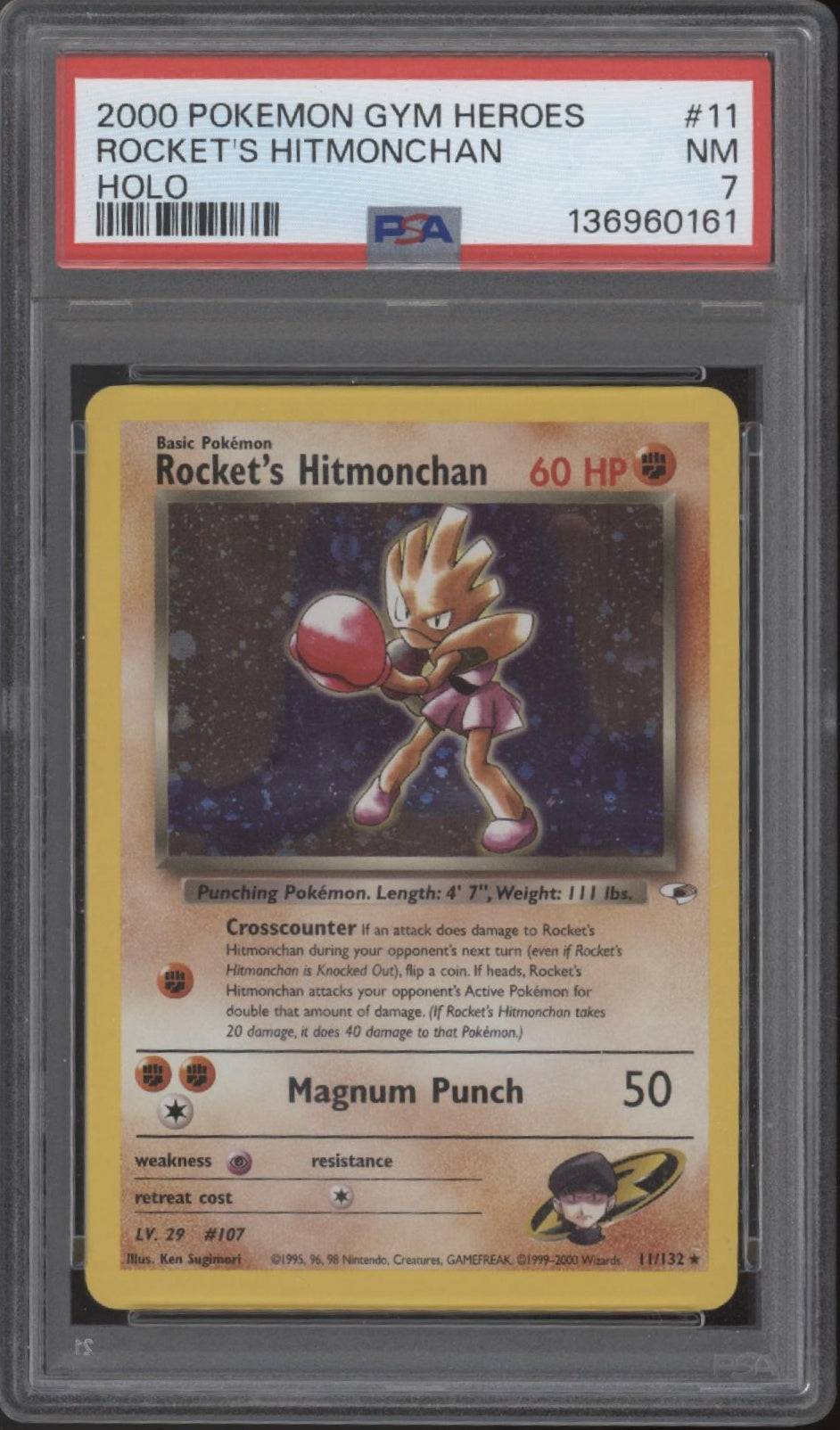 Rocket's Hitmonchan Pokemon Gym Heroes Holo #11 PSA 7