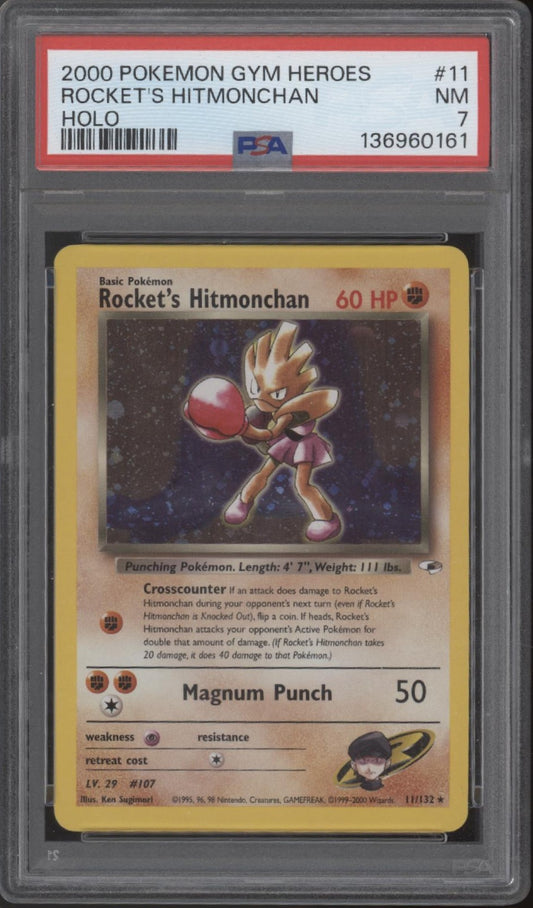 Rocket's Hitmonchan Pokemon Gym Heroes Holo #11 PSA 7