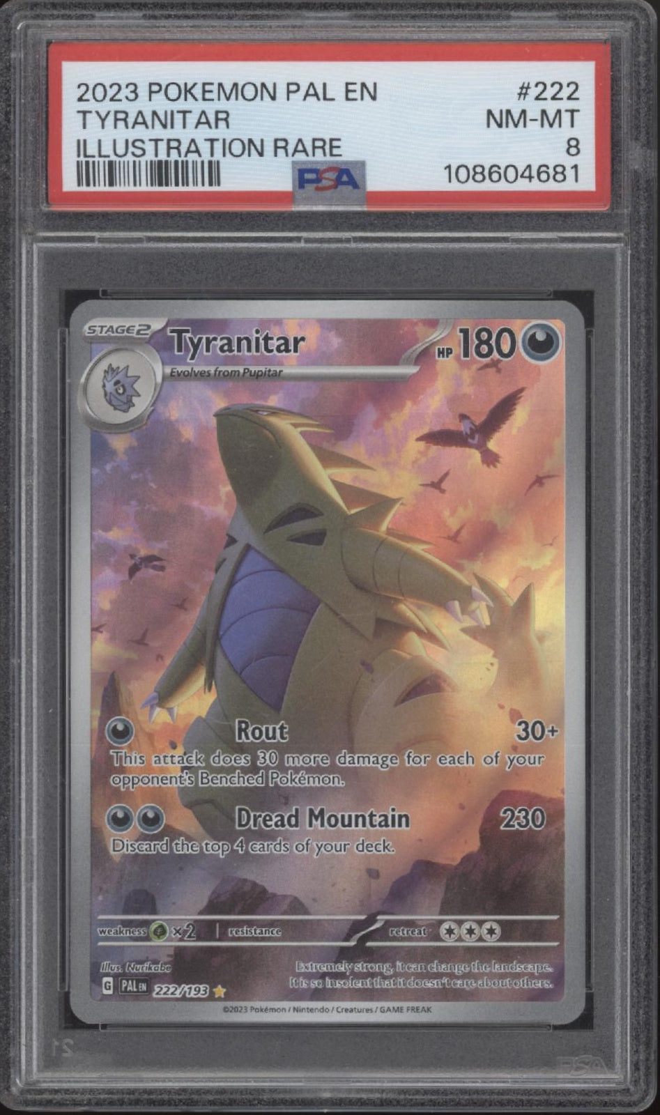 Tyranitar Pokemon Paldean Fates Illustration Rare #222 PSA 8