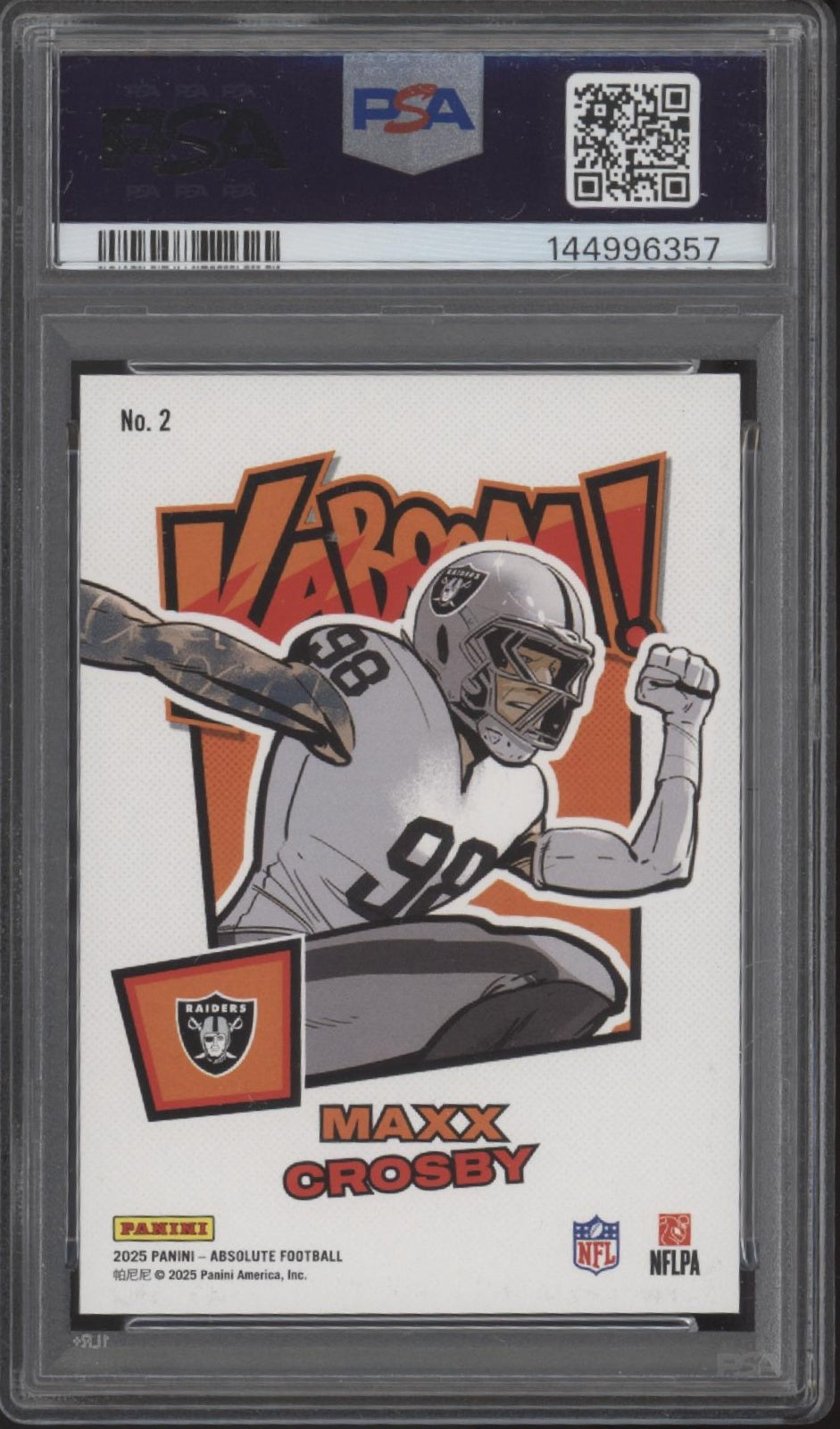 Maxx Crosby 2025 Panini Absolute Kaboom! Horizonal #2 PSA 10