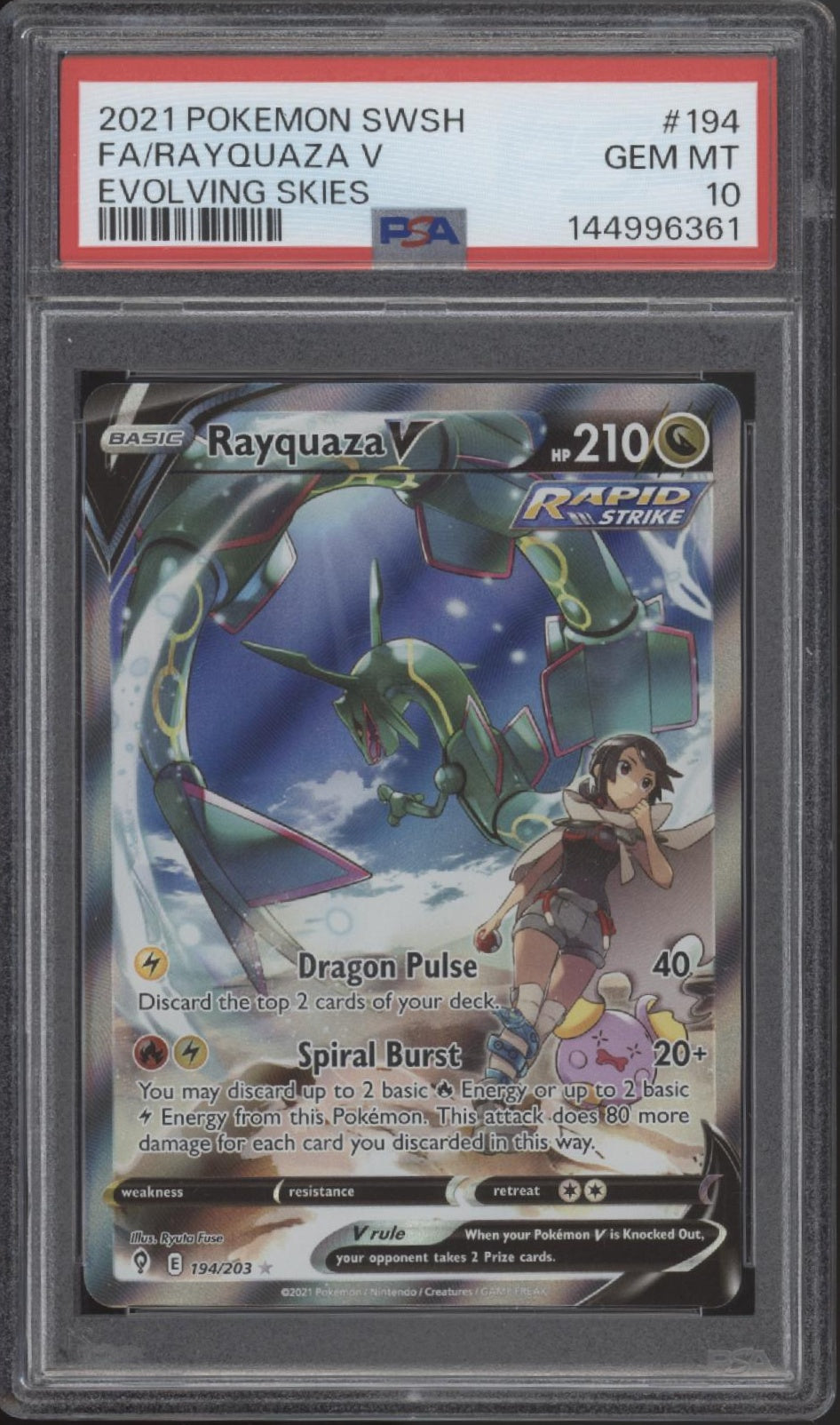 Rayquaza V Pokemon Evolving Skies Full Art #194 PSA 10