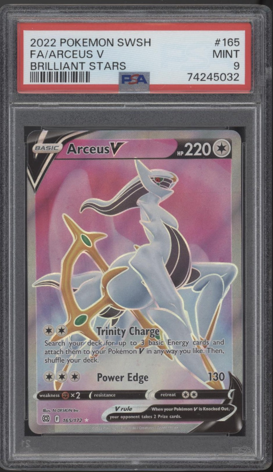 Arceus V Pokemon Brilliant Stars Full Art #165 PSA 9