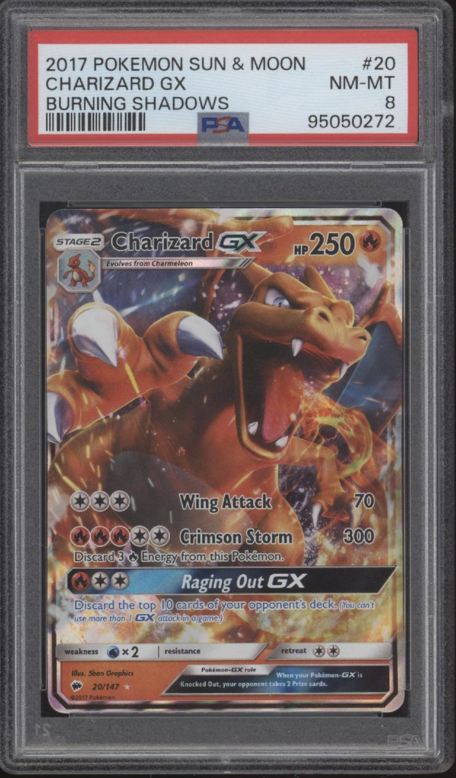 Charizard GX Pokemon Burning Shadows #20 PSA 8