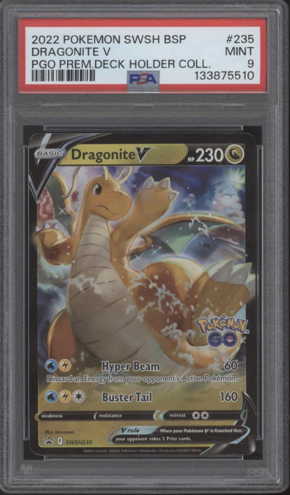 Dragonite V Pokemon Pokemon GO Premium Deck Holder #235 PSA 9