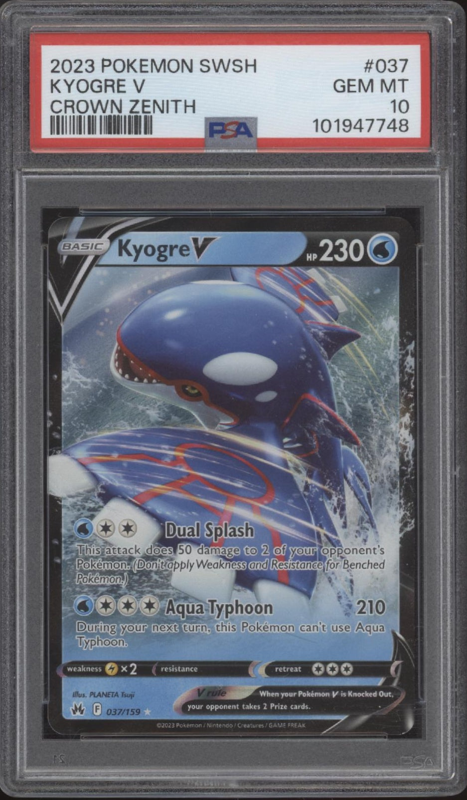 Kyogre V Pokemon Crown Zenith #037 PSA 10
