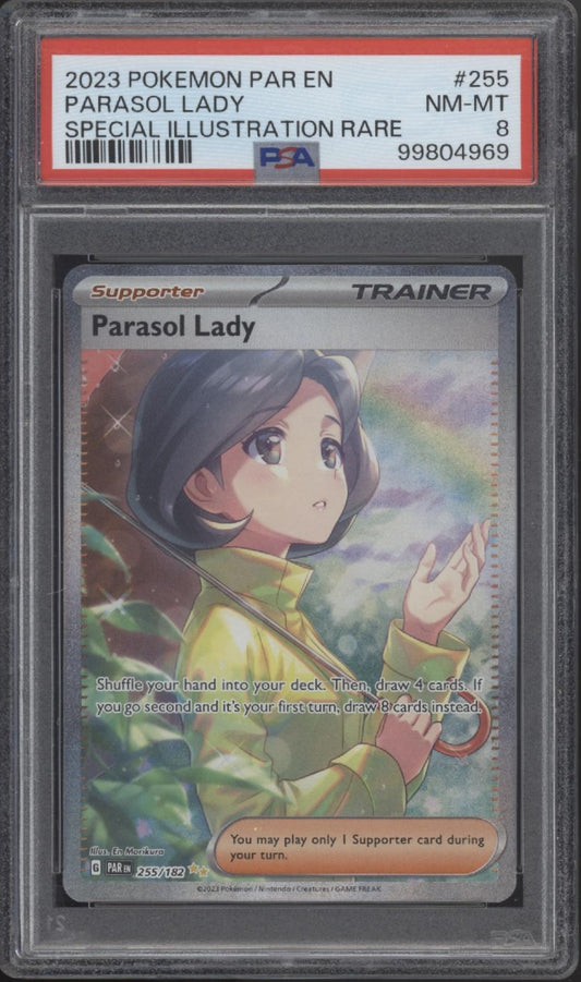 Parasol Lady Pokemon Paradox Rift Special Illustration Rare #255 PSA 8