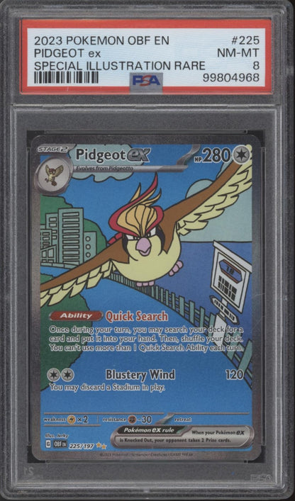 Pidgeot ex Pokemon Obsidian Flames Special Illustration Rare #225 PSA 8 Pidgeot ex Pokemon Obsidian Flames Special Illustration Rare #225 PSA 8