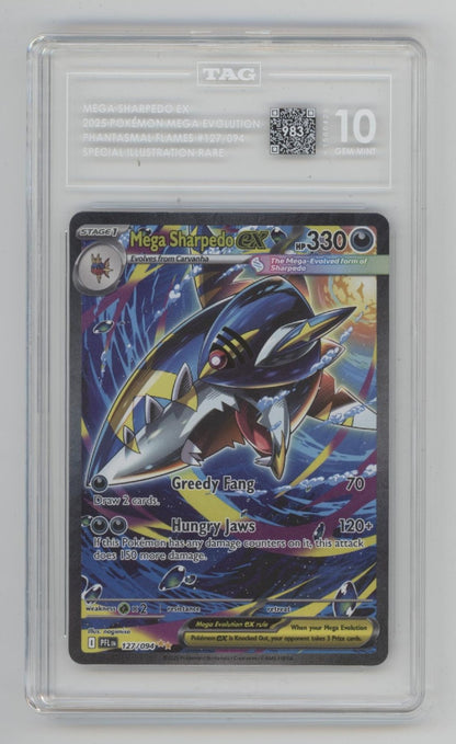 Mega Sharpedo ex Pokemon Phantasmal Flames Special Illustration Rare #127 TAG 10