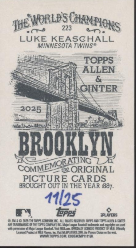 Luke Keaschall 2025 Topps Allen & Ginter Mini Brooklyn Back RC 11/25 #223