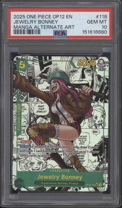 Jewelry Bonney One Piece Card Game OP12 Manga Alternate Art #118 PSA 10
