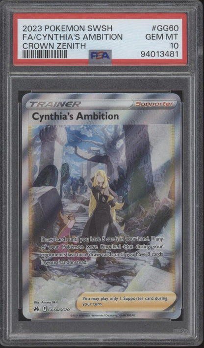 Cynthia's Ambition Pokemon Crown Zenith Full Art #GG60 PSA 10