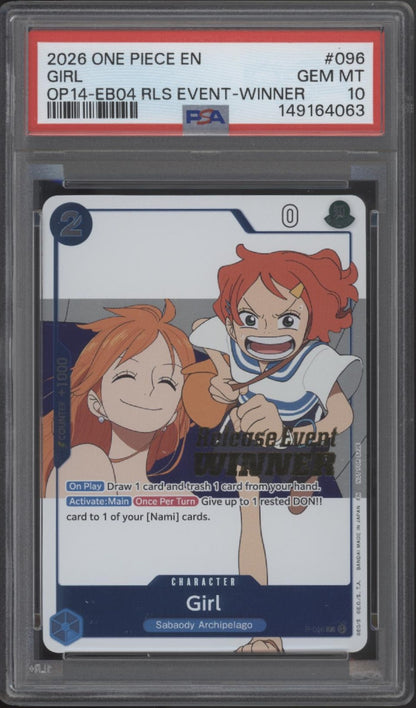 Girl One Piece Card Game OP14-EB04 Release Event Winner #096 PSA 10