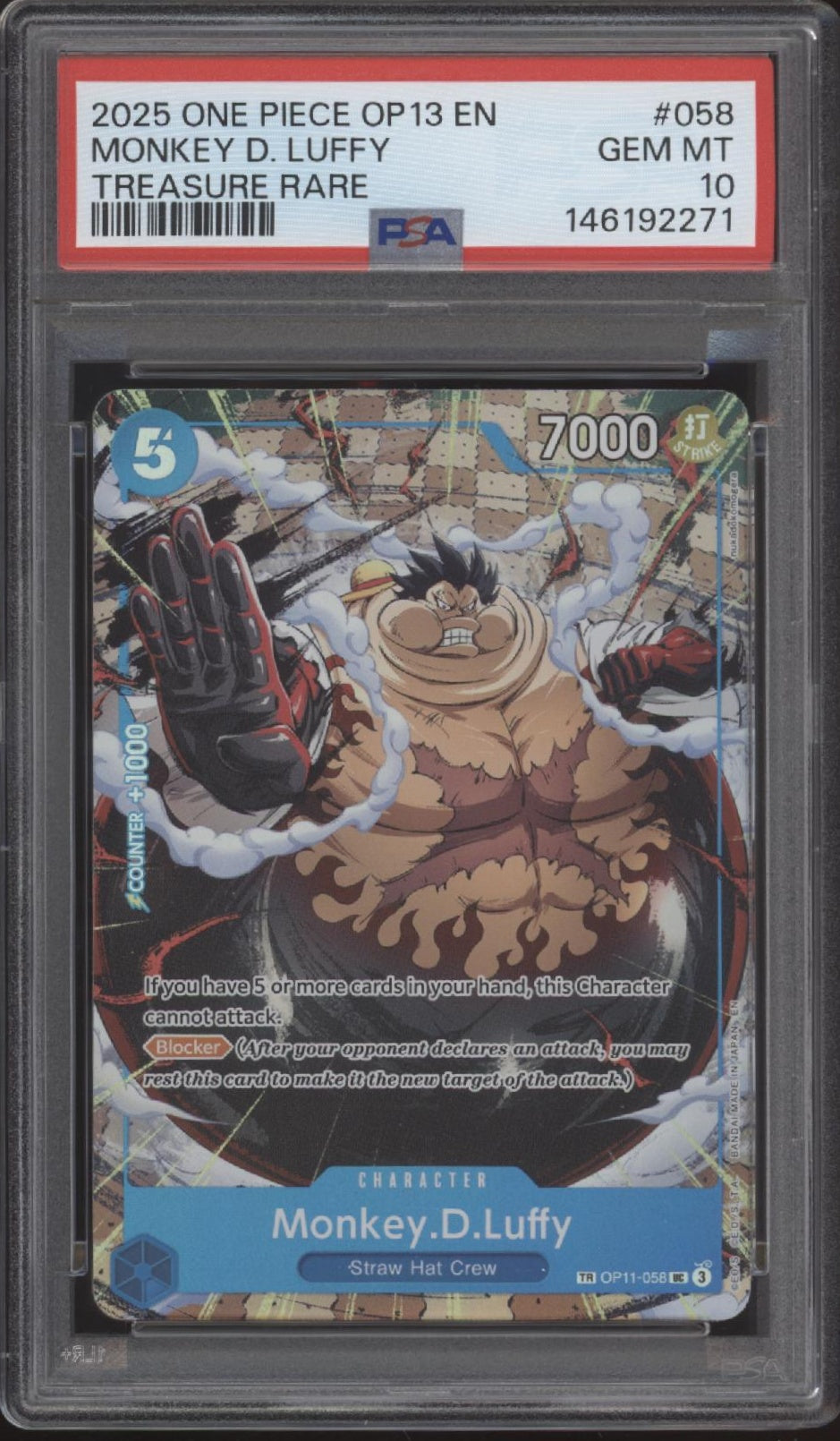 Monkey D Luffy One Piece Card Game OP13 Treasure Rare #058 PSA 10