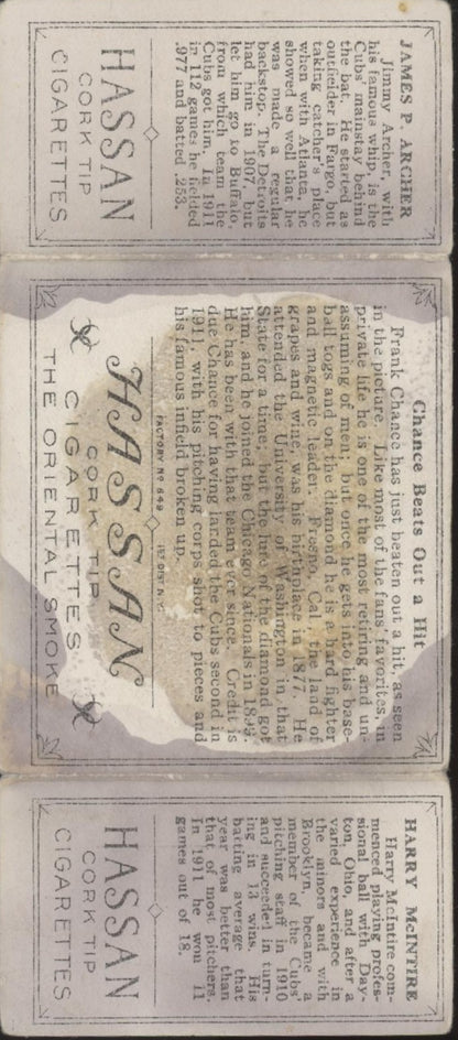 James Archer Harry McIntire 1912 Hassan Triple Fold Chance Beats Out a Hit PR
