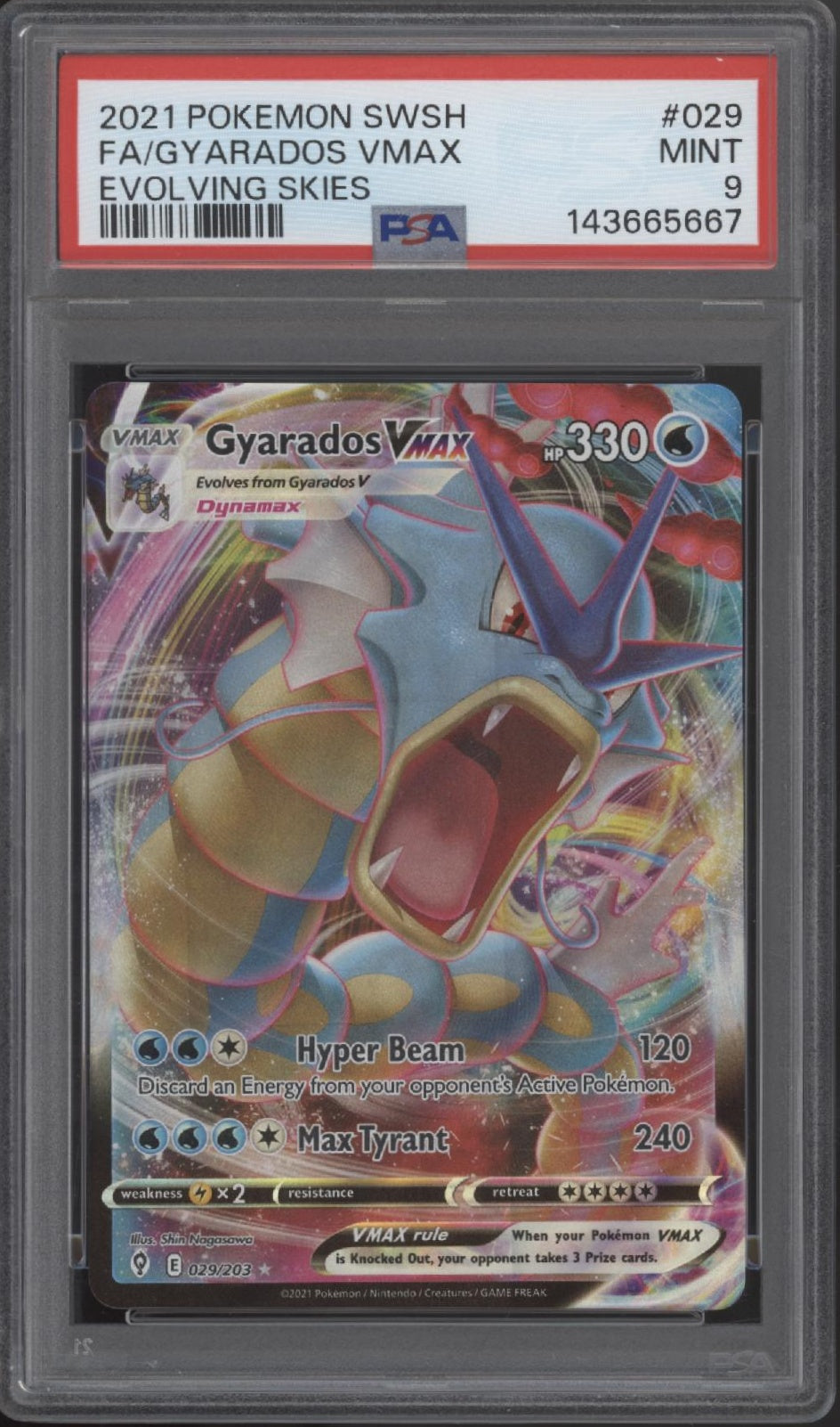 Gyarados VMAX Pokemon Evolving Skies Full Art #029 PSA 9