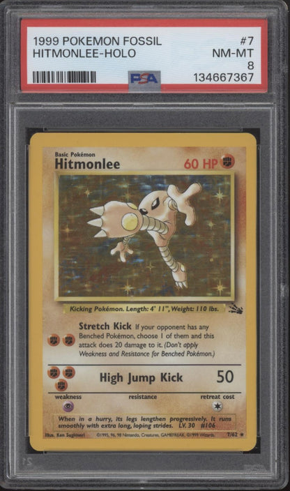 Hitmonlee Pokemon Fossil Holo #7 PSA 8