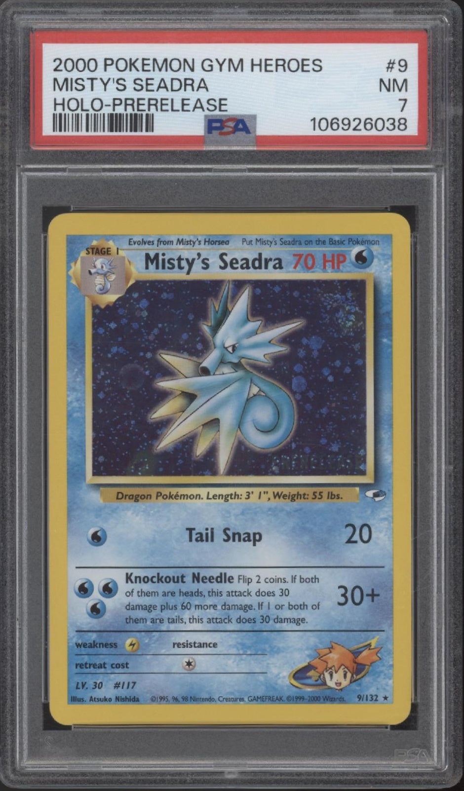 Misty's Seadra Pokemon Gym Heroes Prerelease Holo #9 PSA 7