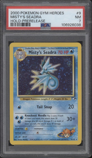 Misty's Seadra Pokemon Gym Heroes Prerelease Holo #9 PSA 7