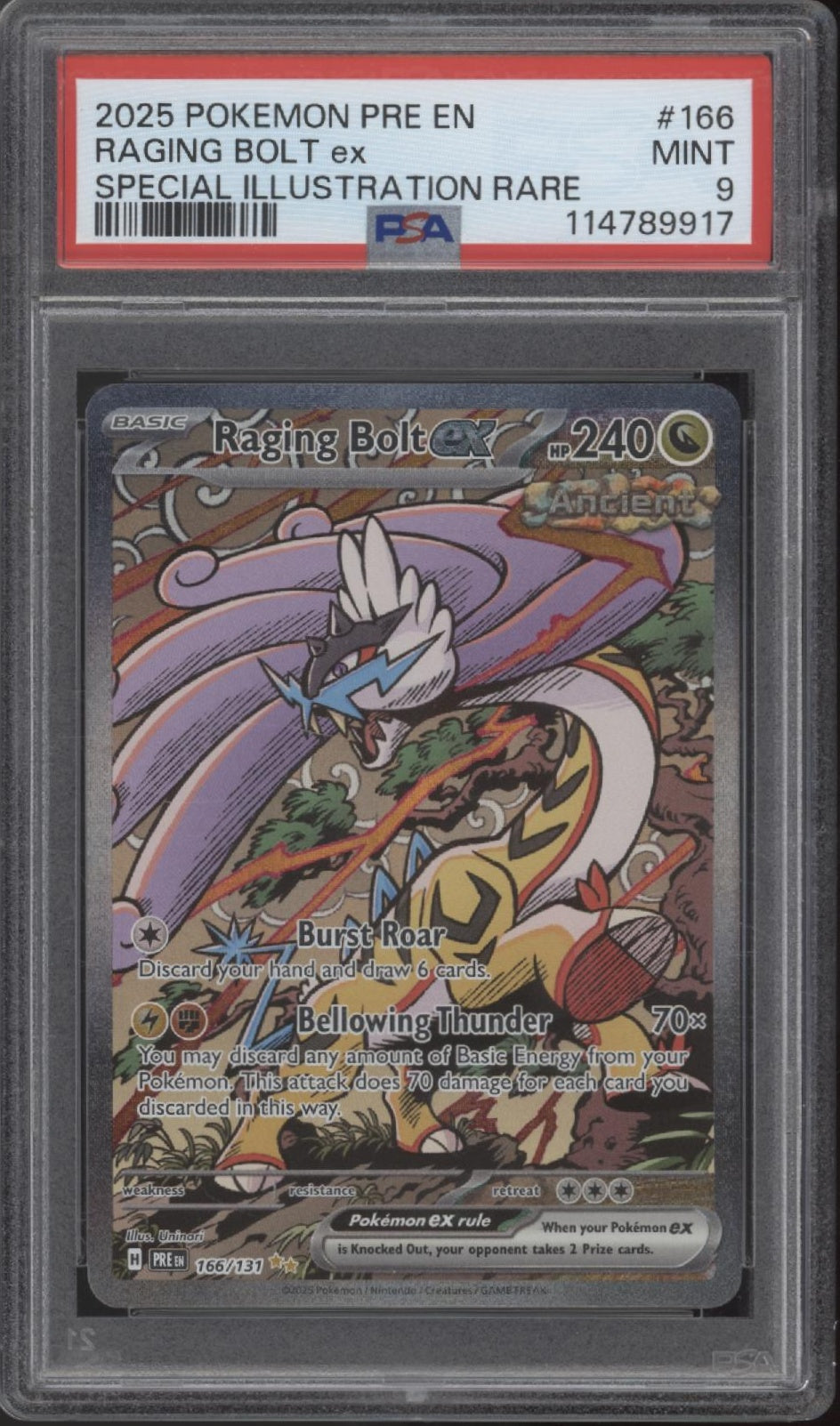 Raging Bolt ex Pokemon Prismatic Evolutions Special Illustration Rare #166 PSA 9