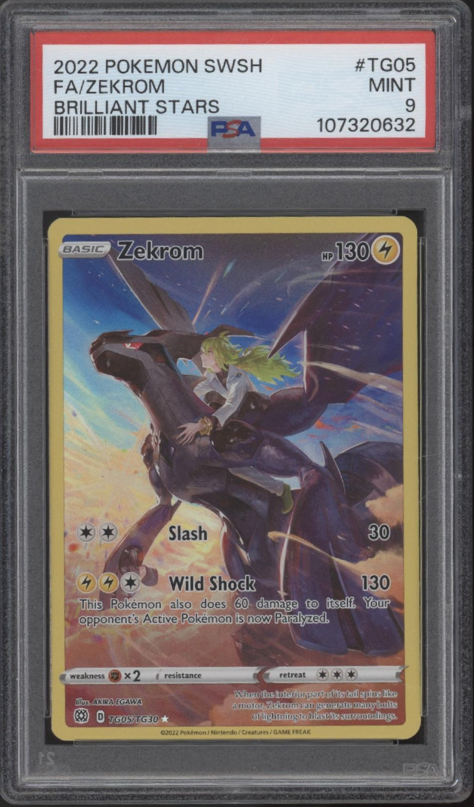Zekrom Pokemon Brilliant Stars Full Art #TG05 PSA 9