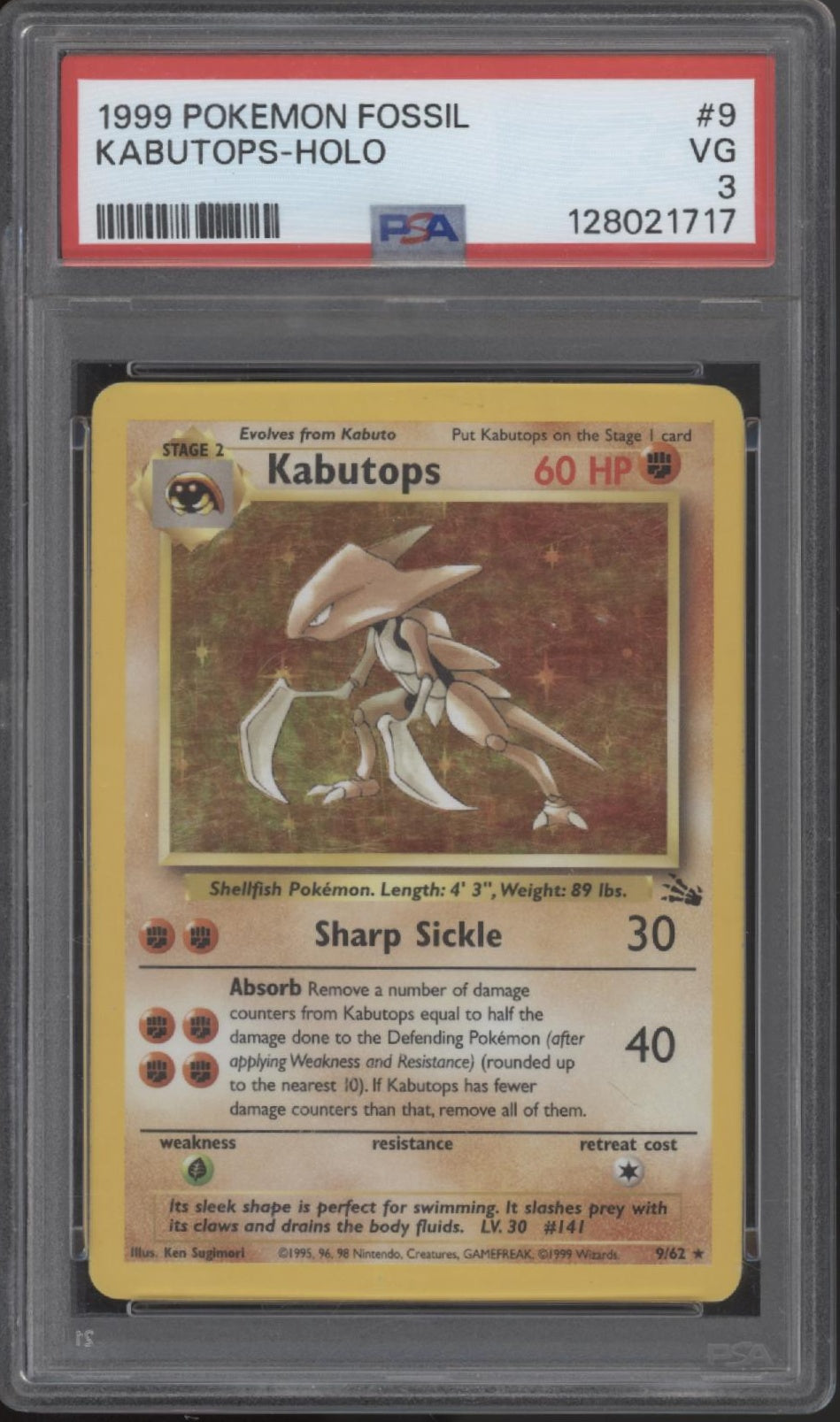 Kabutops Pokemon Fossil Holo #9 PSA 3