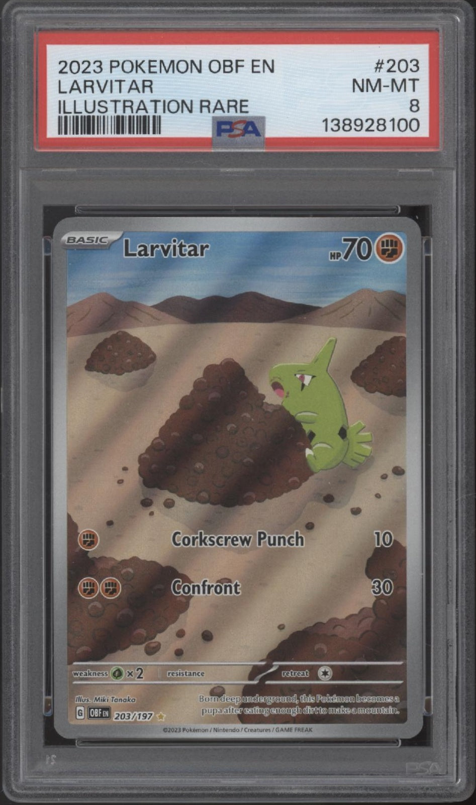 Larvitar Pokemon Obsidian Flames Illustration Rare #203 PSA 8