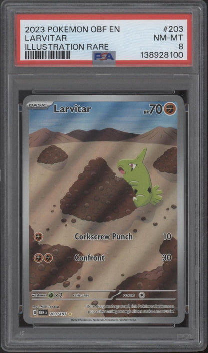 Larvitar Pokemon Obsidian Flames Illustration Rare #203 PSA 8