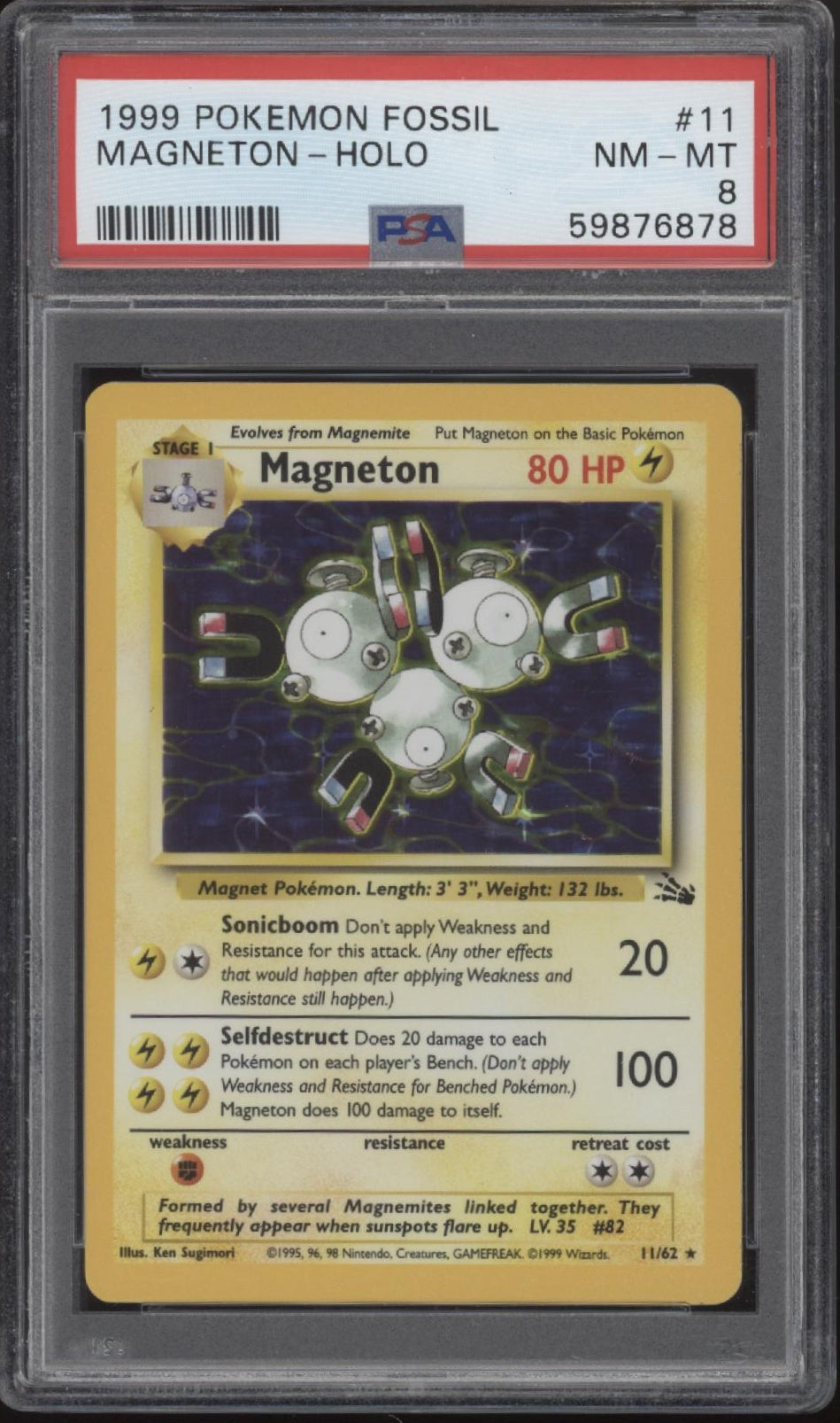 Magneton Pokemon Fossil Holo #11 PSA 8