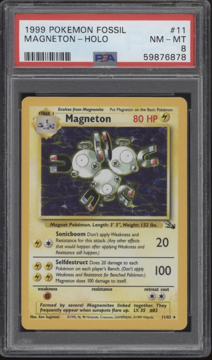 Magneton Pokemon Fossil Holo #11 PSA 8