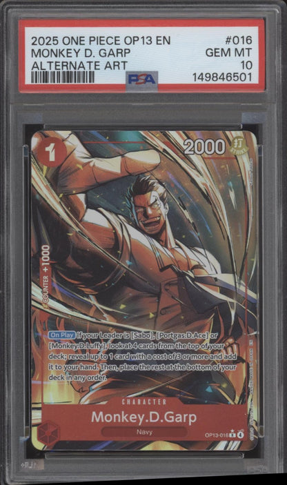 Monkey D Garp One Piece Card Game Carrying On His Will Alternate Art #016 PSA 10