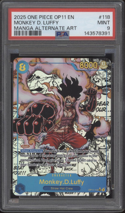 Monkey D Luffy One Piece Card Game OP11 Manga Alternate Art #118 PSA 9