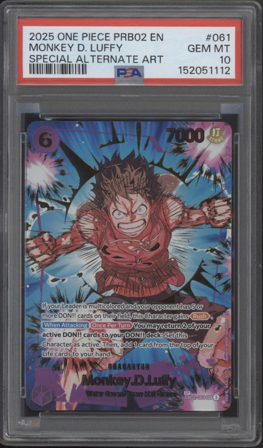 Monkey D Luffy One Piece Card Game PRB02 Special Alternate Art #061 PSA 10