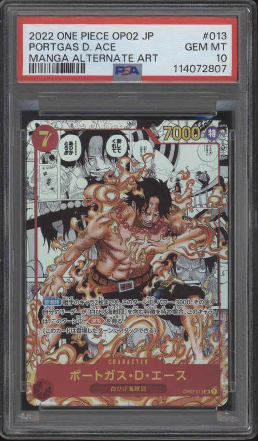 Portgas D Ace One Piece Card Game OP02 Manga Alt Art Japanese #013 PSA 10